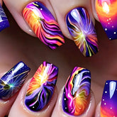 24Pcs Short Square Glossy Press on False Nails with Dreamy Gradient Colorful  Firework Fake Nails Removable Full Cover Nail Tips